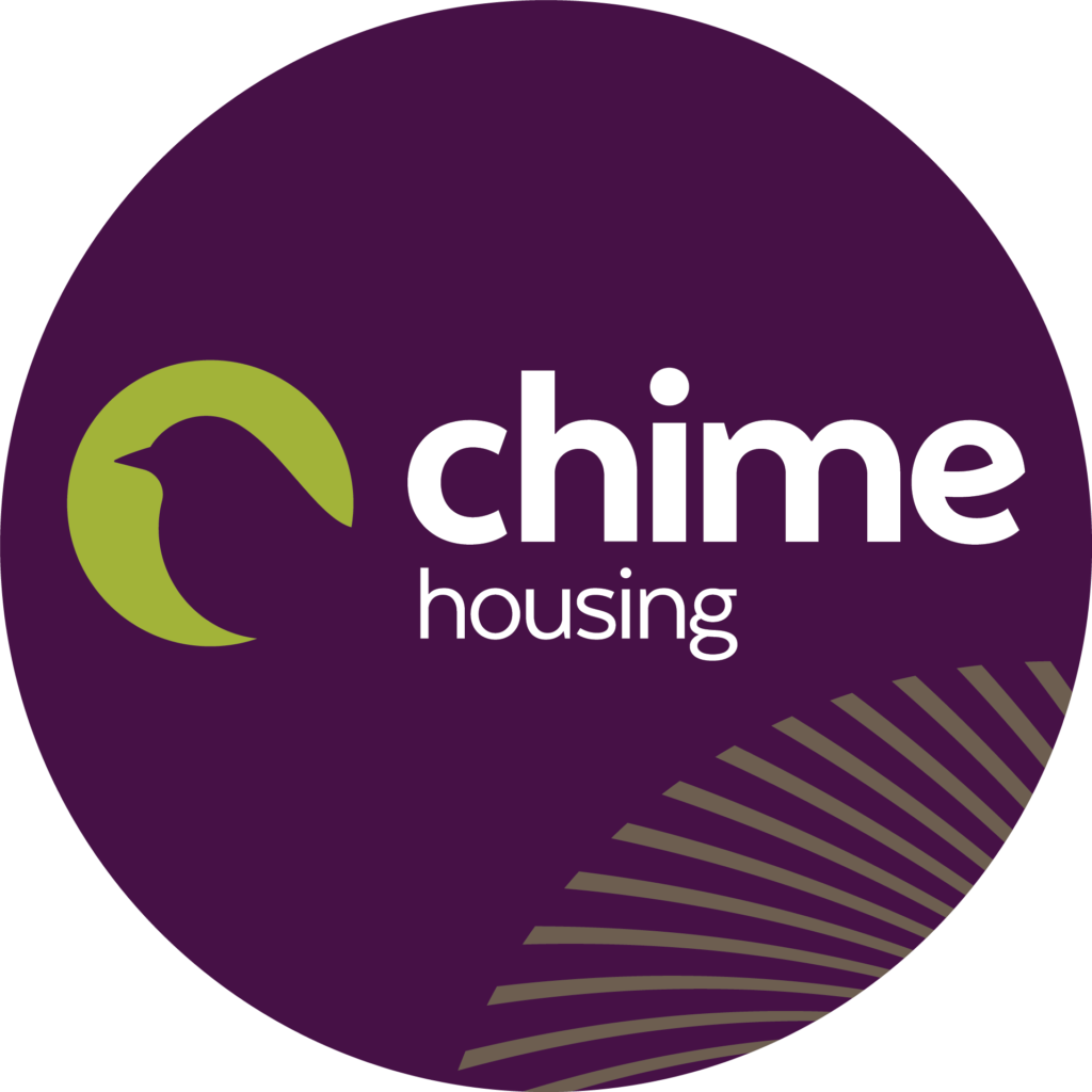 chime chime hosing logo. purple circle with outline of bird
