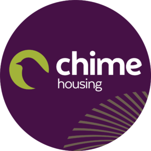 chime chime hosing logo. purple circle with outline of bird